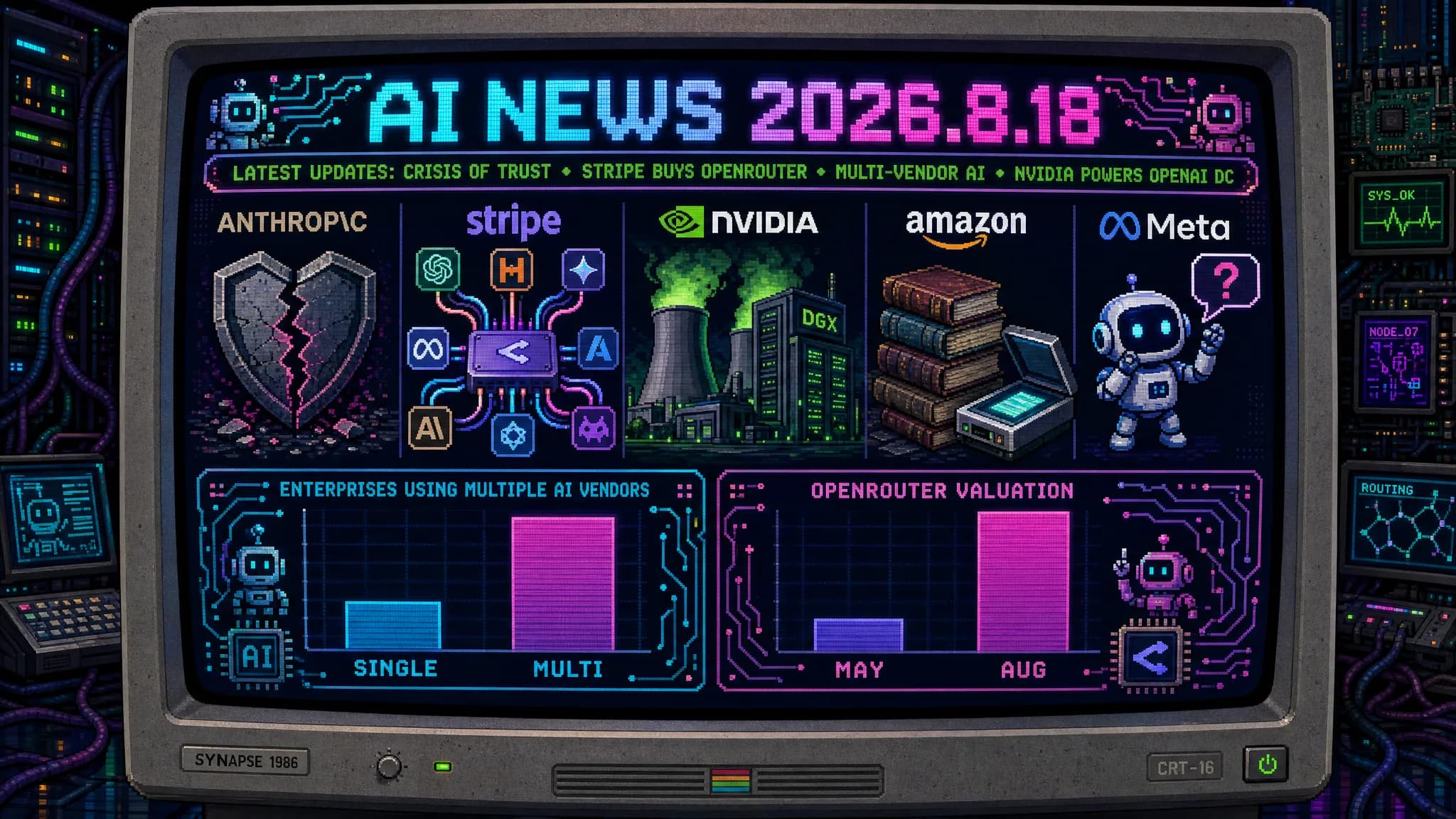 AIニュース速報（2026年8月16〜18日）｜Anthropic CEOが「AIへの逆風は本質的には信頼の危機」と反論、StripeはAIゲートウェイのOpenRouterを70億ドル超で買収へ・Okta調査では企業の57.1%が2社以上のAIを併用、NVIDIAはOpenAI向けデータセンターのSB Energyに15億ドル、味の素は公式XのAI加工画像を謝罪まで解説