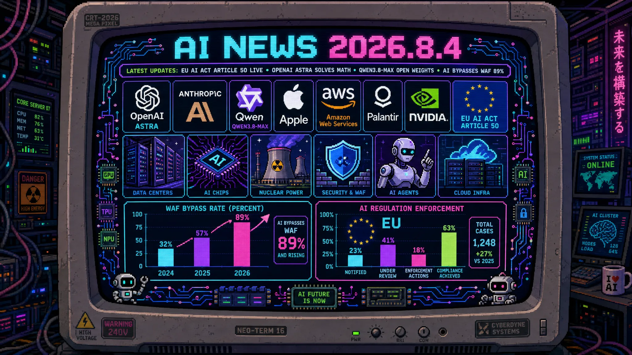 AIニュース速報（2026年8月3〜4日）｜EUがAI Act第50条の透明性義務を適用開始、OpenAIが次期モデル「Astra」で未解決数学10問を突破、アリババがQwen3.8-Maxを発表、暴走AIエージェントの法的責任、AIがWAFを89%すり抜ける攻撃まで解説