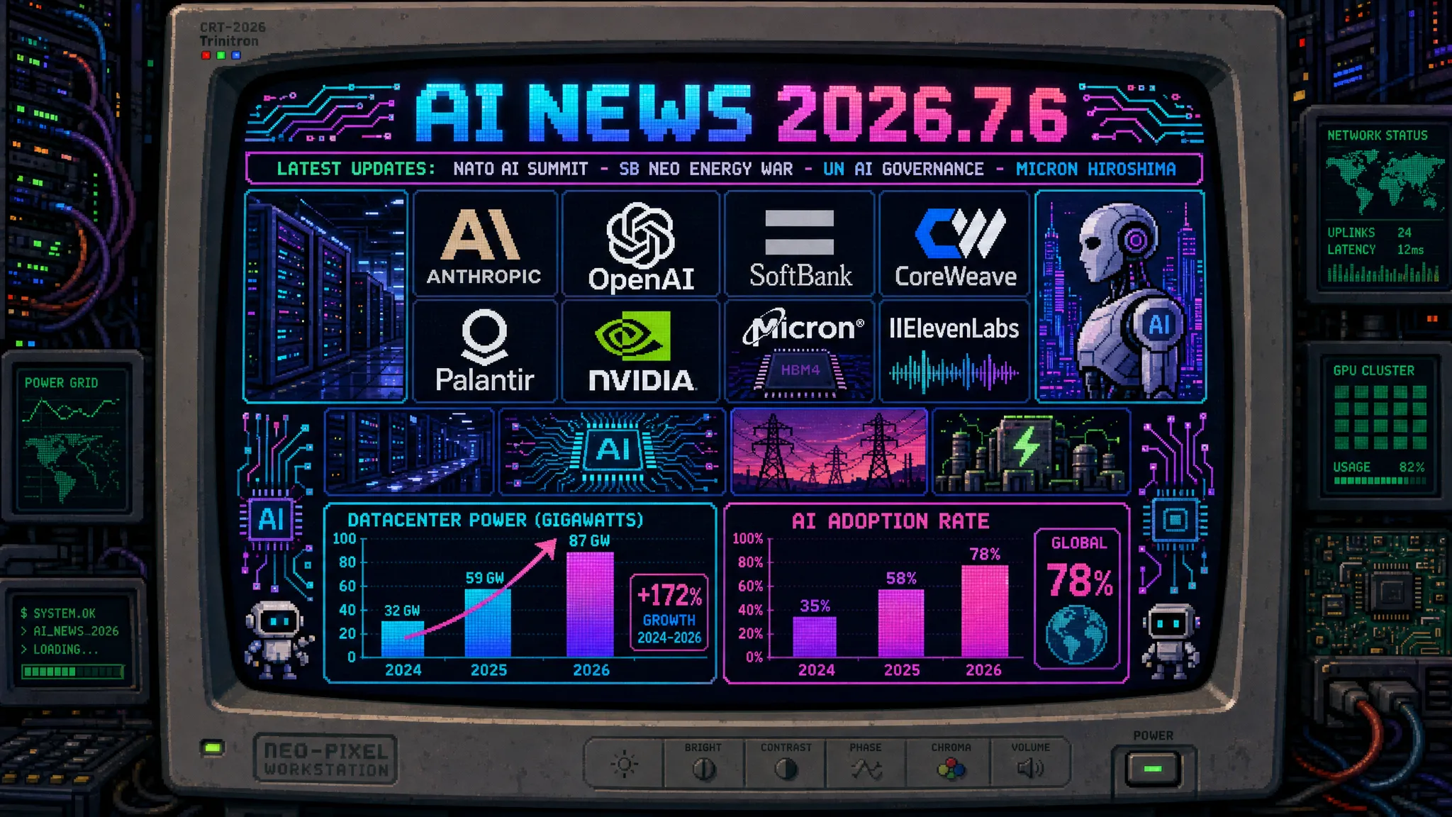 AIニュース速報（2026年7月5〜6日）｜NATO首脳会議のAI覇権とClaude Mythos脆弱性発見、SB Neo始動でCoreWeave48%急落、Palantirのクローズドvsオープン論争、国連ジュネーブAIガバナンス対話、マイクロン広島1.5兆円、AIは発明者になれない判決まで解説
