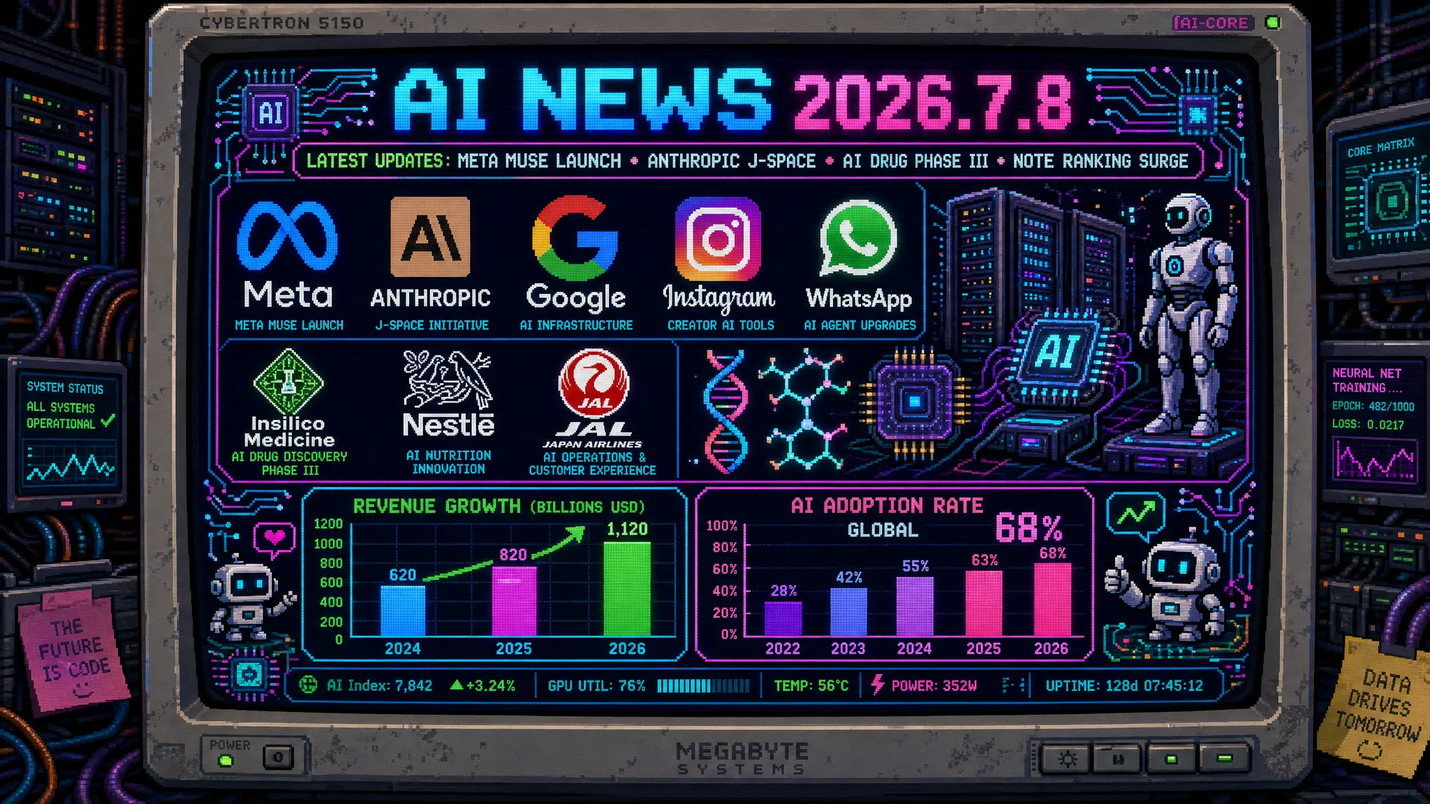 AIニュース速報（2026年7月7〜8日）｜Metaの画像生成AI「Muse」公開、AnthropicがClaude内部「J-space」発見、Claude Cowork多端末対応、AI創薬Insilicoが第III相へ、JAL・三井住友の開発高速化、AI引用ドメインでnote急上昇まで解説