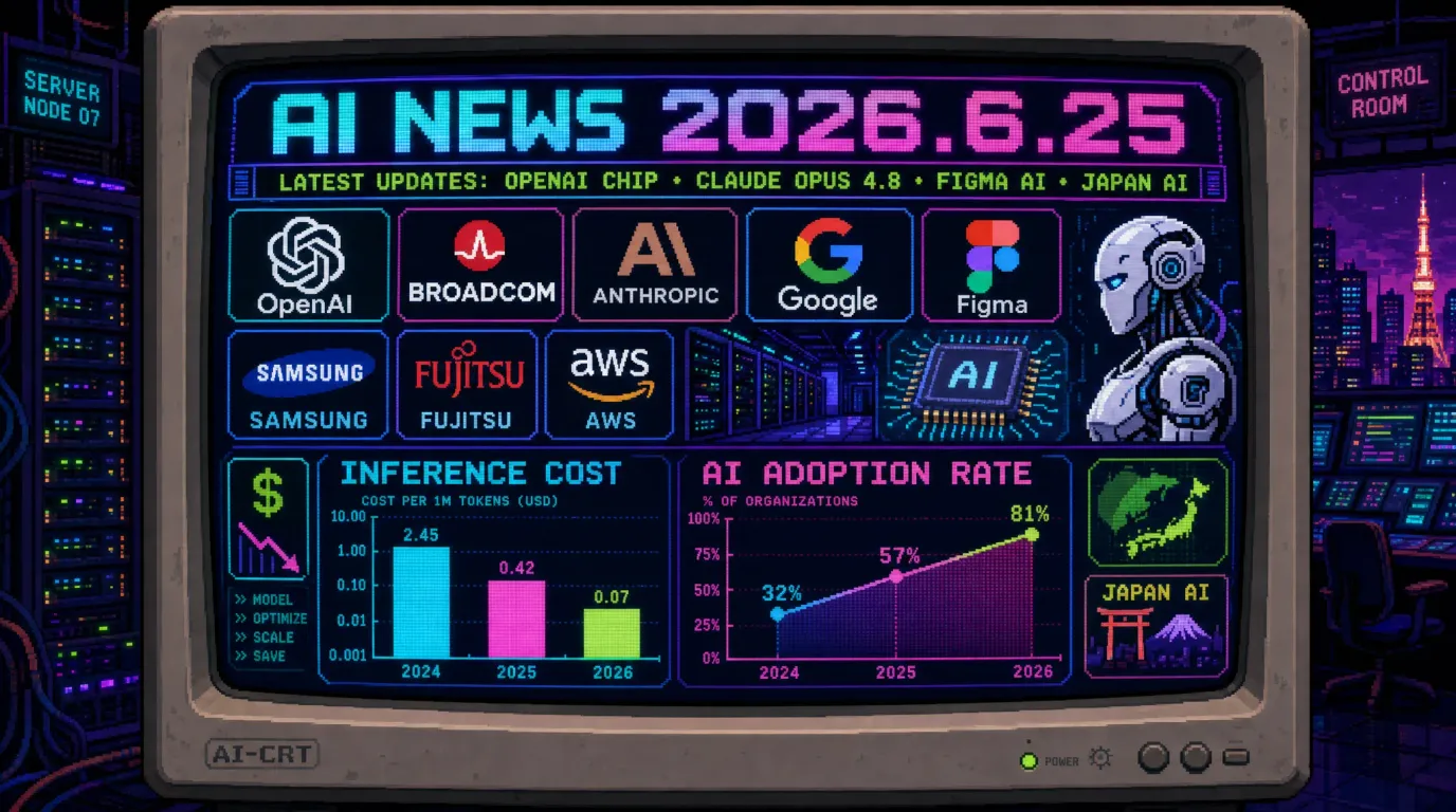 AIニュース速報（2026年6月24〜25日）｜OpenAI独自チップ、Claude Opus 4.8、Figma AI、Samsung全社AI、富士通PHOTON、Devin急伸、AWS Summit Japanまで解説