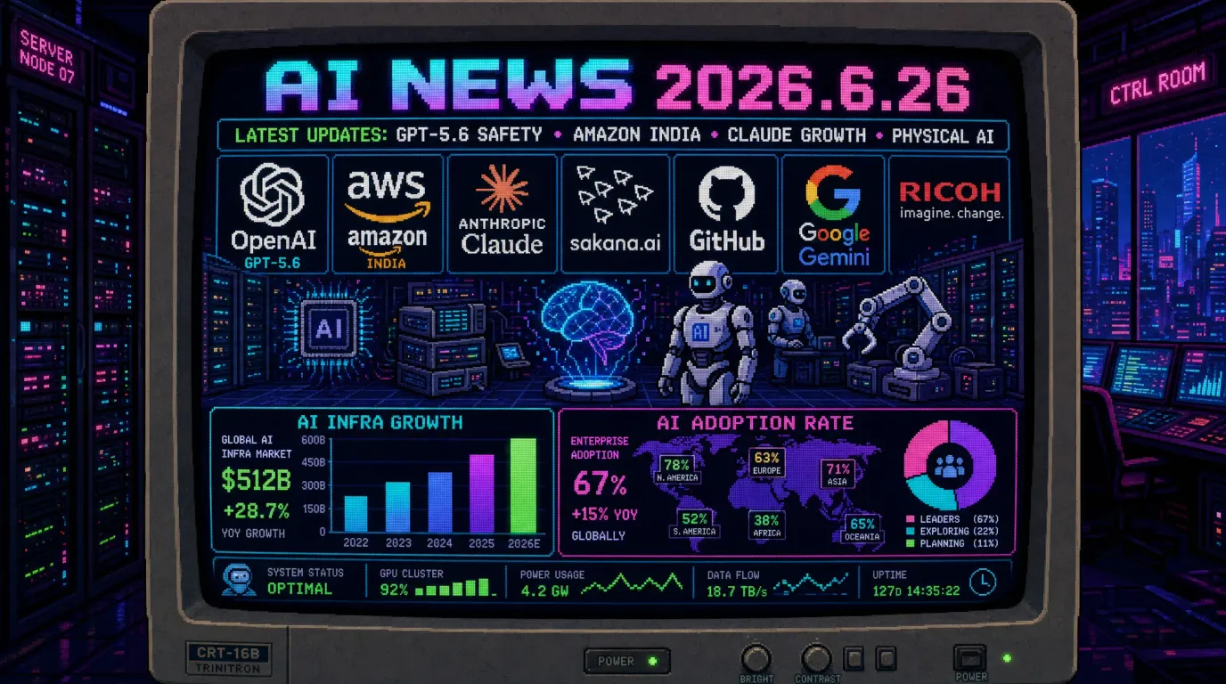 AIニュース速報（2026年6月25〜26日）｜GPT 5.6延期要請、AmazonインドAI投資、Claude有料ユーザー増、Sakana AI Fugu、GitHub Copilot従量課金、シャドーAI、リコー人型ロボットまで解説