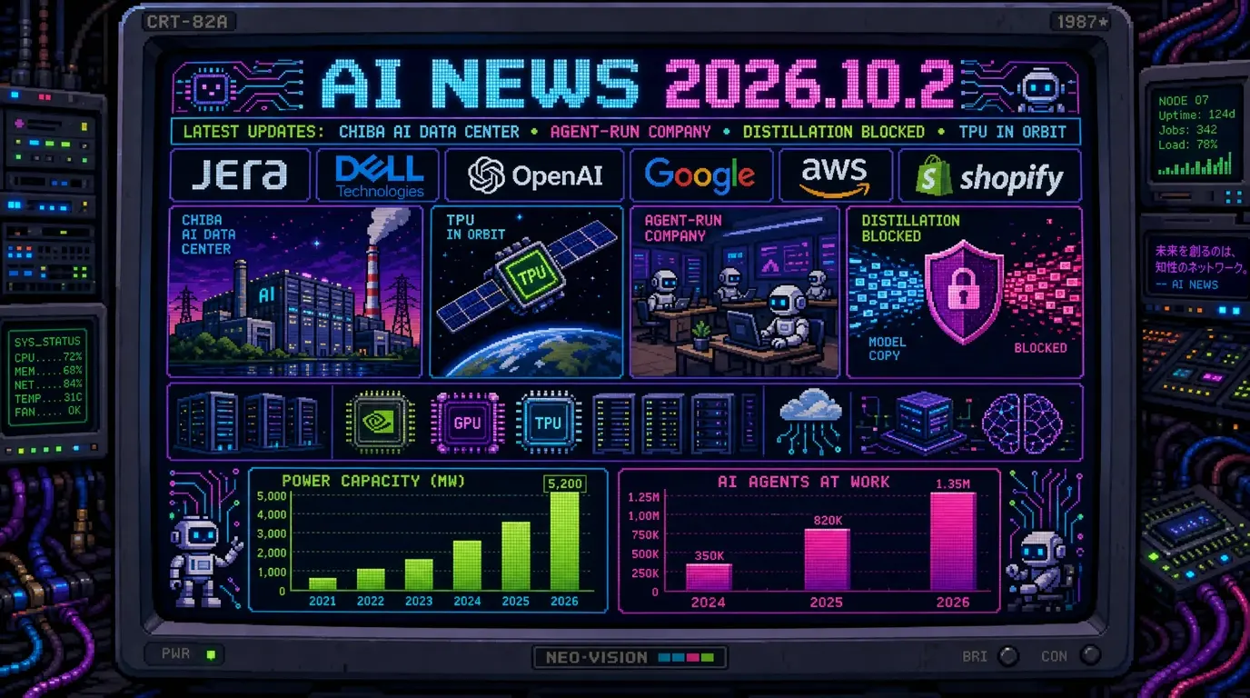 AIニュース速報（2026年10月1日〜2日）｜JERA・Dell・RHAELMが千葉に投資額150億ドル（約2.3兆円）以上の「国内最大級」AIデータセンター、HENNGE AIは人間が「取締役2人だけ」、DHH「もう手でコードは書かない」、OpenAIが推論過程を狙う蒸留を阻止、米戦争省の「Project Meridian」まで解説