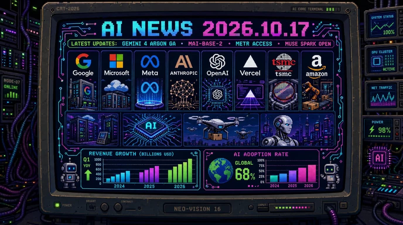 AIニュース速報（2026年10月14〜17日）｜Gemini 4 Argonが一般提供開始、API料金は導入期間後に入力4ドル・出力20ドルへ、MicrosoftがMAI-Base-2の事前学習を完了、AnthropicがMETRに社員並みのアクセス、Meta「Muse Spark Open」、Replit CEOの発言（関係者は異論）、TSMC最高益まで解説