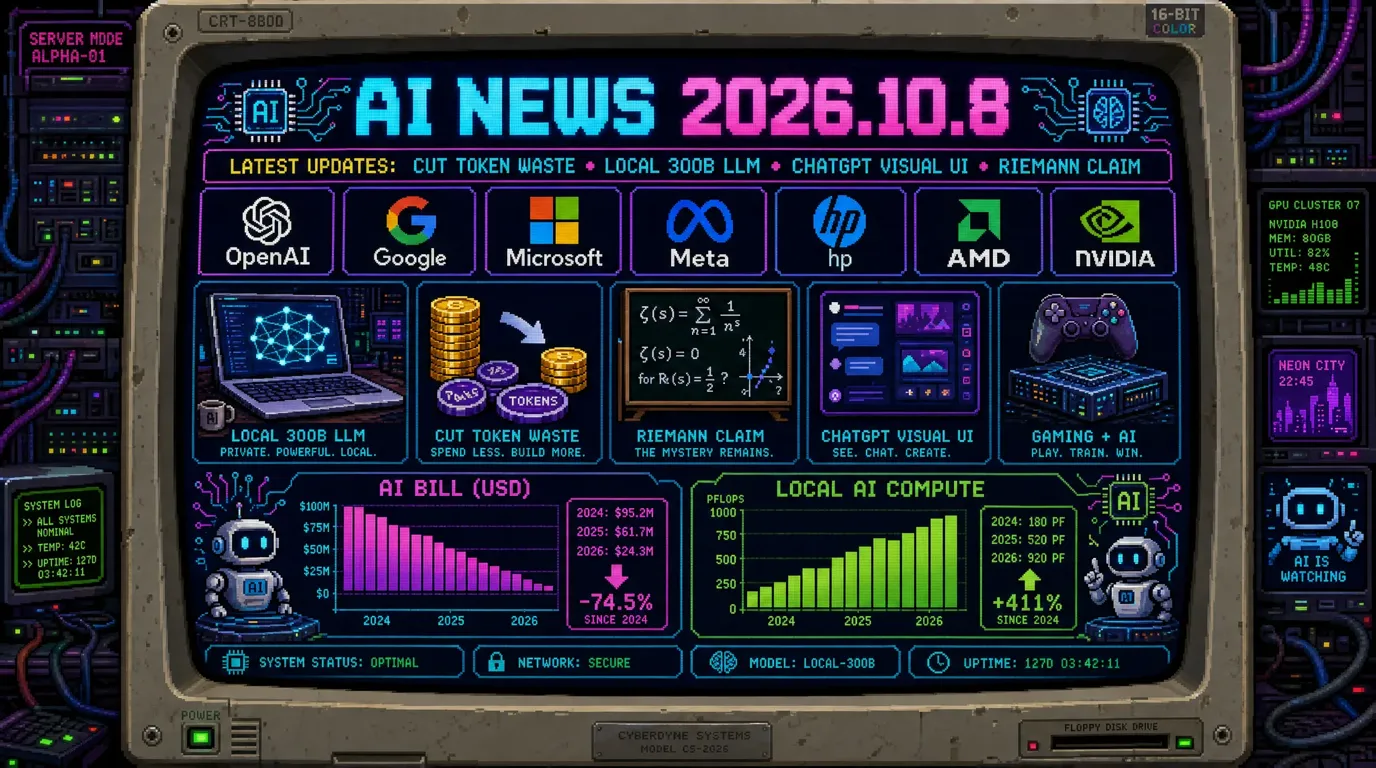 AIニュース速報（2026年10月7日〜8日）｜AIの「トークン浪費」を減らす5つの打ち手でAI請求額を抑える、3000億パラメーターLLMをローカル実行できるとするHPのワークステーション、ChatGPTの新UI「Intelligent UI」、OpenAIがリーマン予想関連の難問を証明したと主張、Nous Researchの評価額15億ドルまで解説