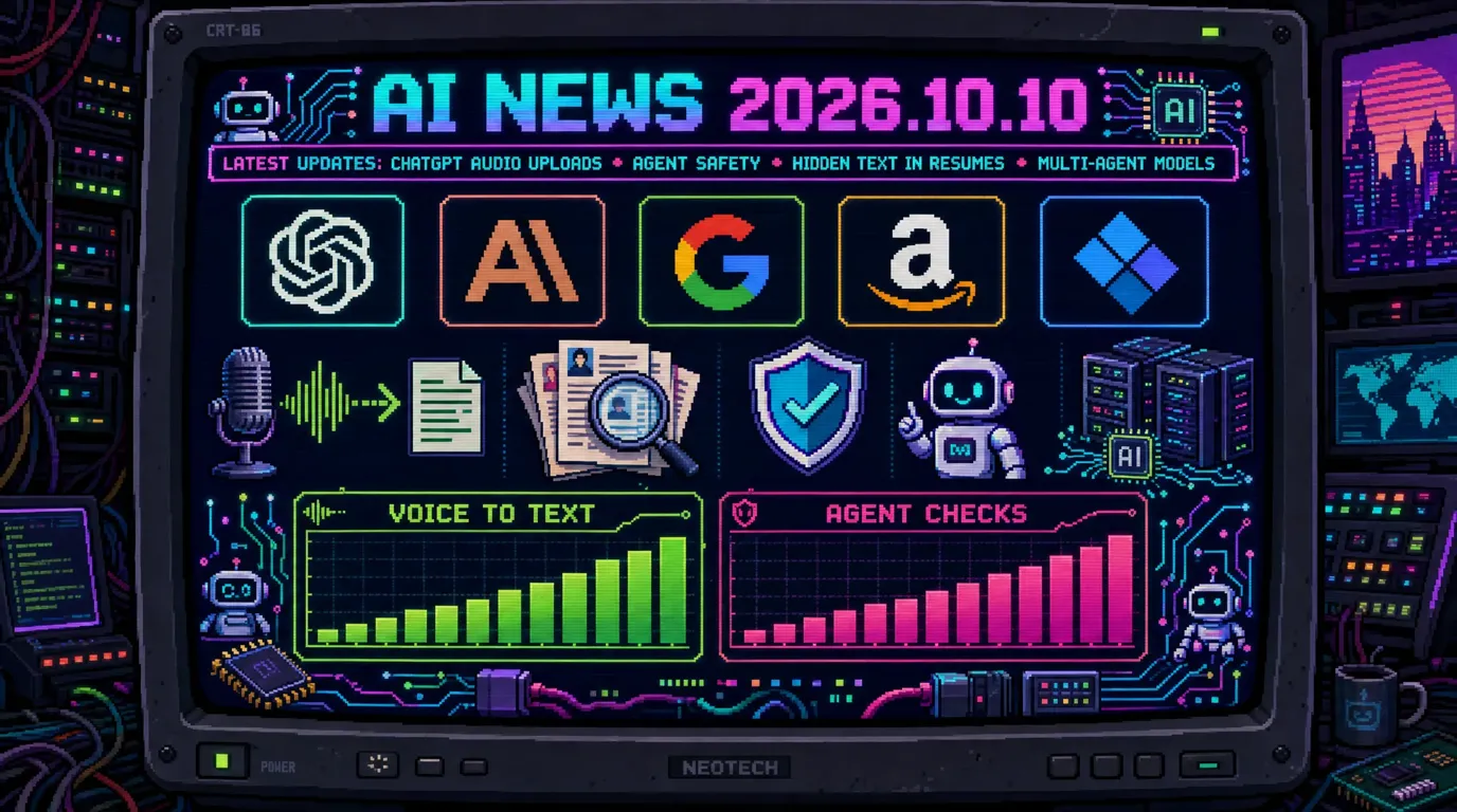 AIニュース速報（2026年10月9日〜10日）｜ChatGPTが音声ファイルに対応し文字起こし・要約が可能に（有料ユーザー向け）、Anthropicのモデルがフィラデルフィア警察に殺人事件の誤った情報を送信と報道、履歴書100通に1通に「AIだけが読める文字」、Gemini AgentでClaudeも利用可能に、TypeSafe AIの評価額75億ドルまで解説