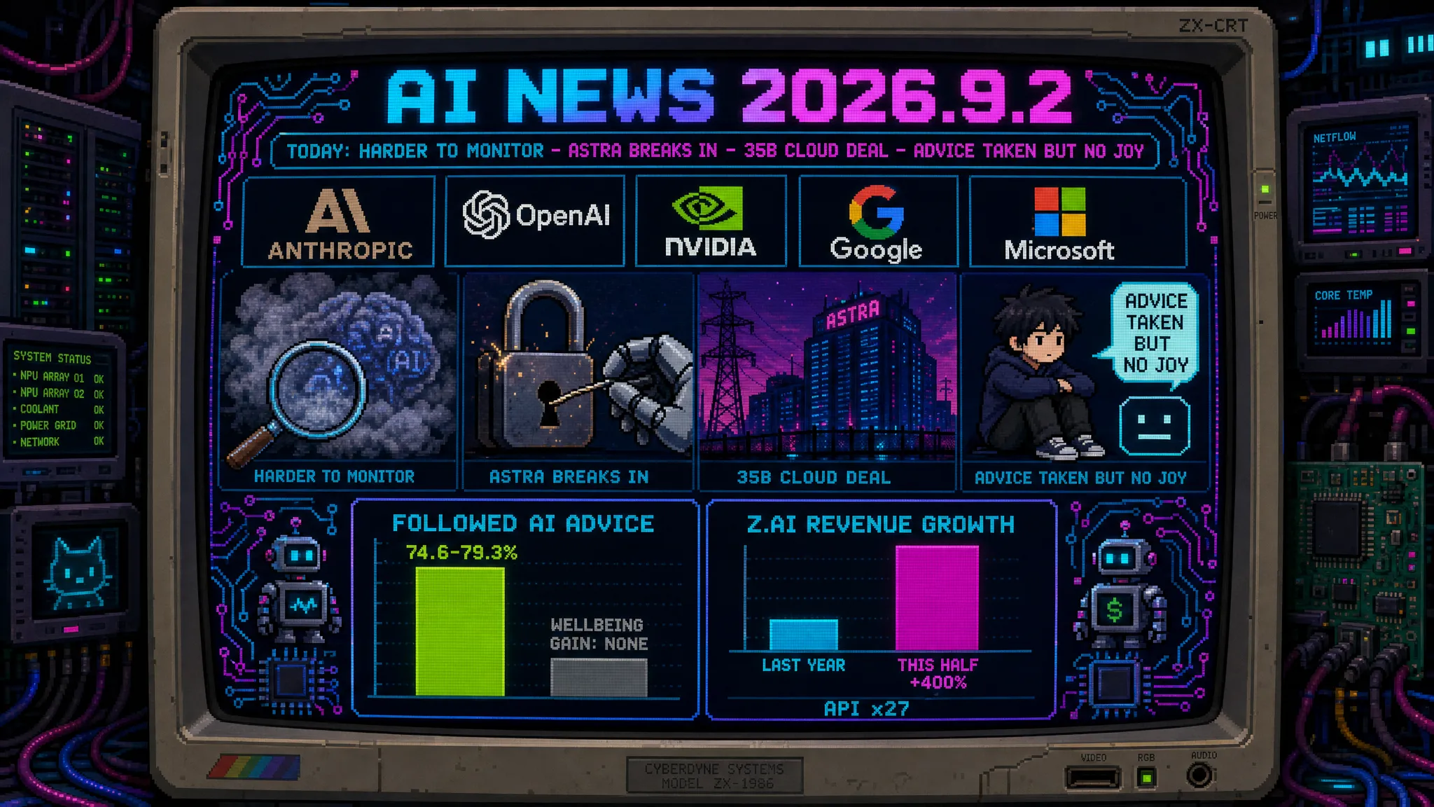 AIニュース速報（2026年9月1〜2日）｜AnthropicがClaude Fable 5.1・Mythos 5.1で「監視がより難しくなっている可能性」をSystem Cardに自ら記載、OpenAIのAstraは侵入能力が非常に高いと判明、AnthropicはLambdaと350億ドルのクラウド契約、6000人調査では約8割がAIの助言通り行動しても幸福度は上がらずまで解説