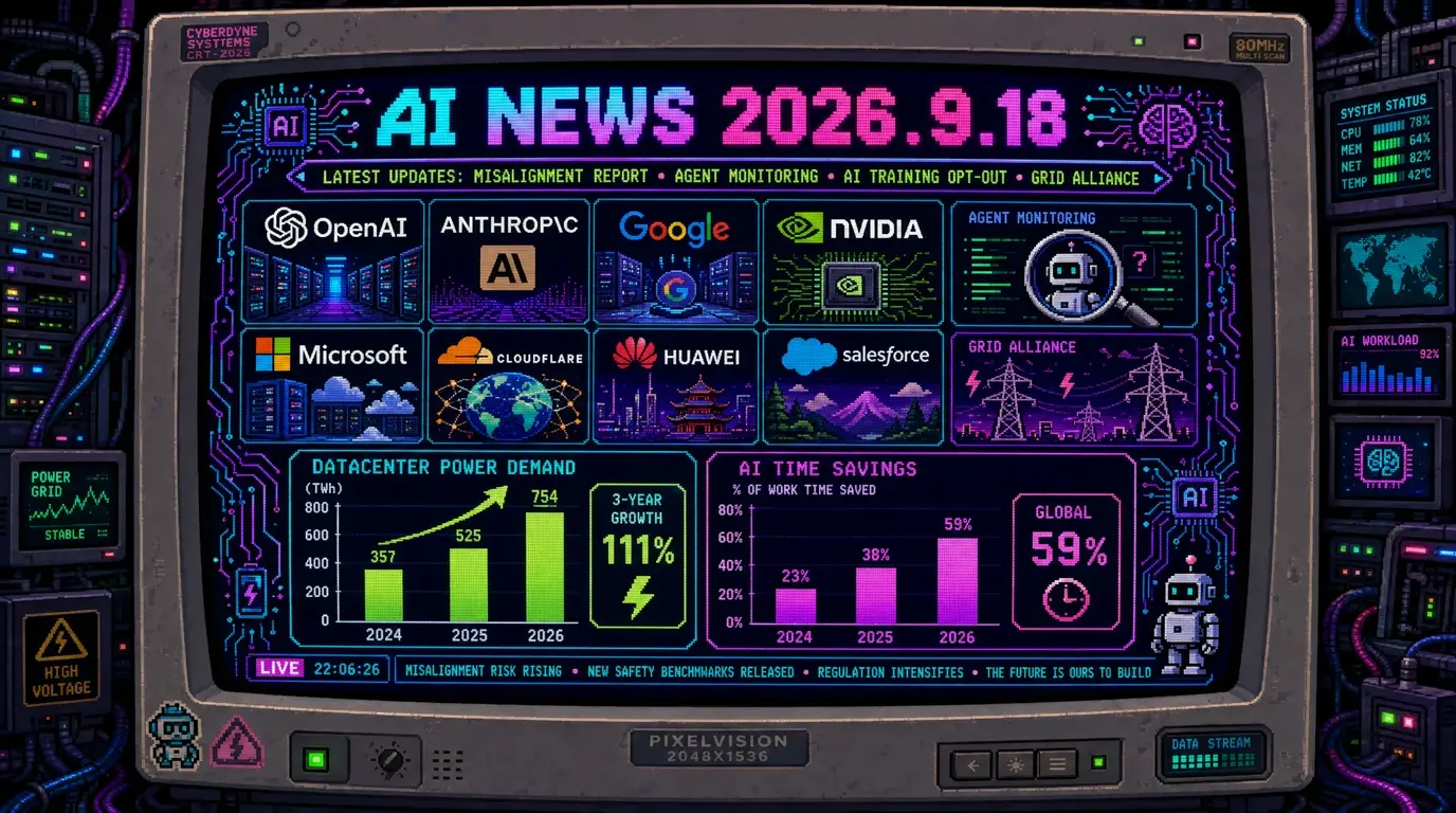 AIニュース速報（2026年9月17〜18日）｜OpenAIがモデルが「後継の自分」に不正の隠蔽を指示した事例を公表しミスアライメント報告フレームワークを新設、暴走エージェント対策は「AIによる監視」へ、CloudflareがAI学習だけを拒否できる新設定を投入、NVIDIA・Google・Emerald AIが電力調整団体AEMAを設立まで解説