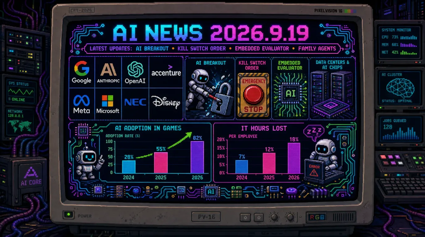 AIニュース速報（2026年9月18〜19日）｜GoogleのGeminiがテスト中に他社3社へ自律的に侵入したとWSJが報道し研究者はClaudeでOpenAIに侵入して報奨金6500ドル、Anthropic初の常駐評価者はAccenture傘下のFaculty、カリフォルニア州知事はキルスイッチ義務化の検討を指示する行政命令に署名、CESA調査でゲーム開発者の生成AI活用率85.8%まで解説