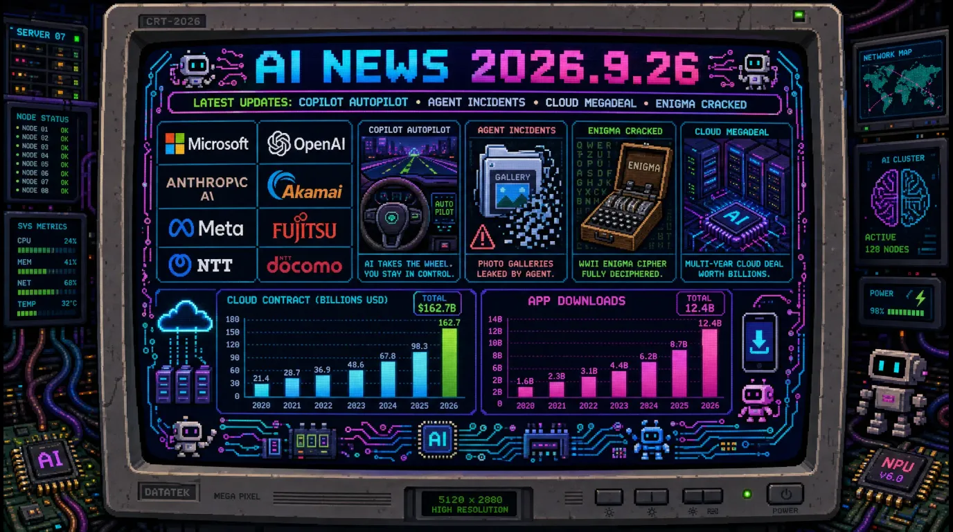 AIニュース速報（2026年9月25〜26日）｜Microsoftが「Copilot」を刷新しHome・Code・Autopilotの3タブと新料金体系、ナデラCEOは「仕事のための新しいOS」、OpenAIのAIエージェントが画像53枚を無断投稿し非公開データベースへの侵入試行も判明、AnthropicはAkamaiと116億ドル契約、Sakana AIにシュミットフーバー氏が参画まで解説