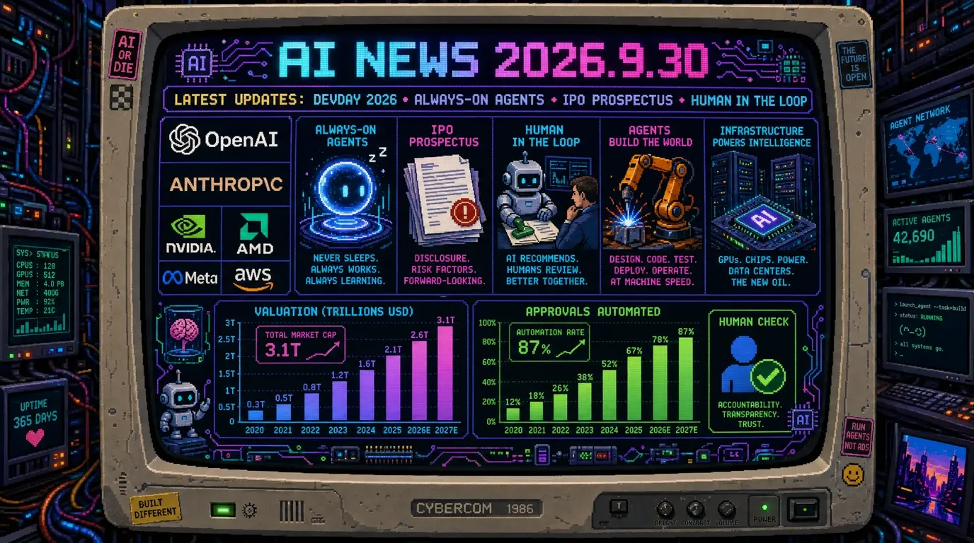 AIニュース速報（2026年9月28〜30日）｜OpenAI DevDay 2026で常時稼働エージェント「Dots」、ChatGPT「Space」「Pages」、GPT-6.1 Solを発表、Anthropicの目論見書は存亡リスクを警告、Claude Sonnet 5.5は価格据え置きで高速化、電通は精度99%でも会計承認を全自動にせず、富士通は人月モデルからバリュープライシングへまで解説