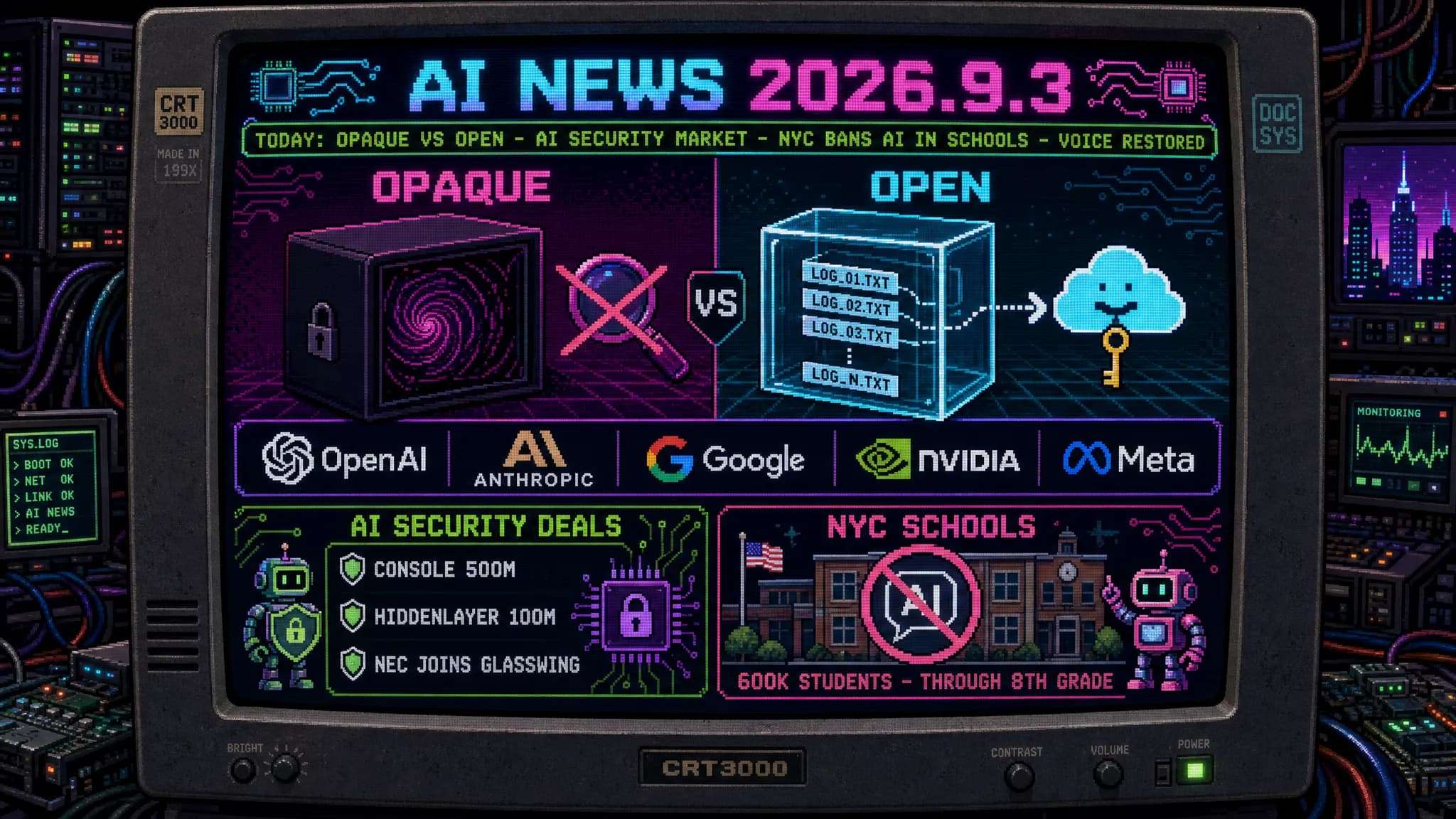 AIニュース速報(2026年9月2〜3日)|OpenAIの新推論手法「再帰的深化」が思考過程の監視を困難にすると専門家が懸念する一方、Anthropicはログを顧客クラウドに置く「EFS」を発表、米政府は著作権訴訟でOpenAI側を支持、ニューヨーク市は8年生まで生成AIを原則禁止で60万人が対象まで解説